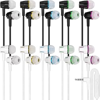 Maeline Bulk Wired Earbuds in Ear, Noise Isolating Headphones with Microphone, 3.5mm Jack Plug, Mic and Volume Control, Stereo Bass, Tangle-Free Cord for iPhone, Android, PC, Laptop - 10 Pack
