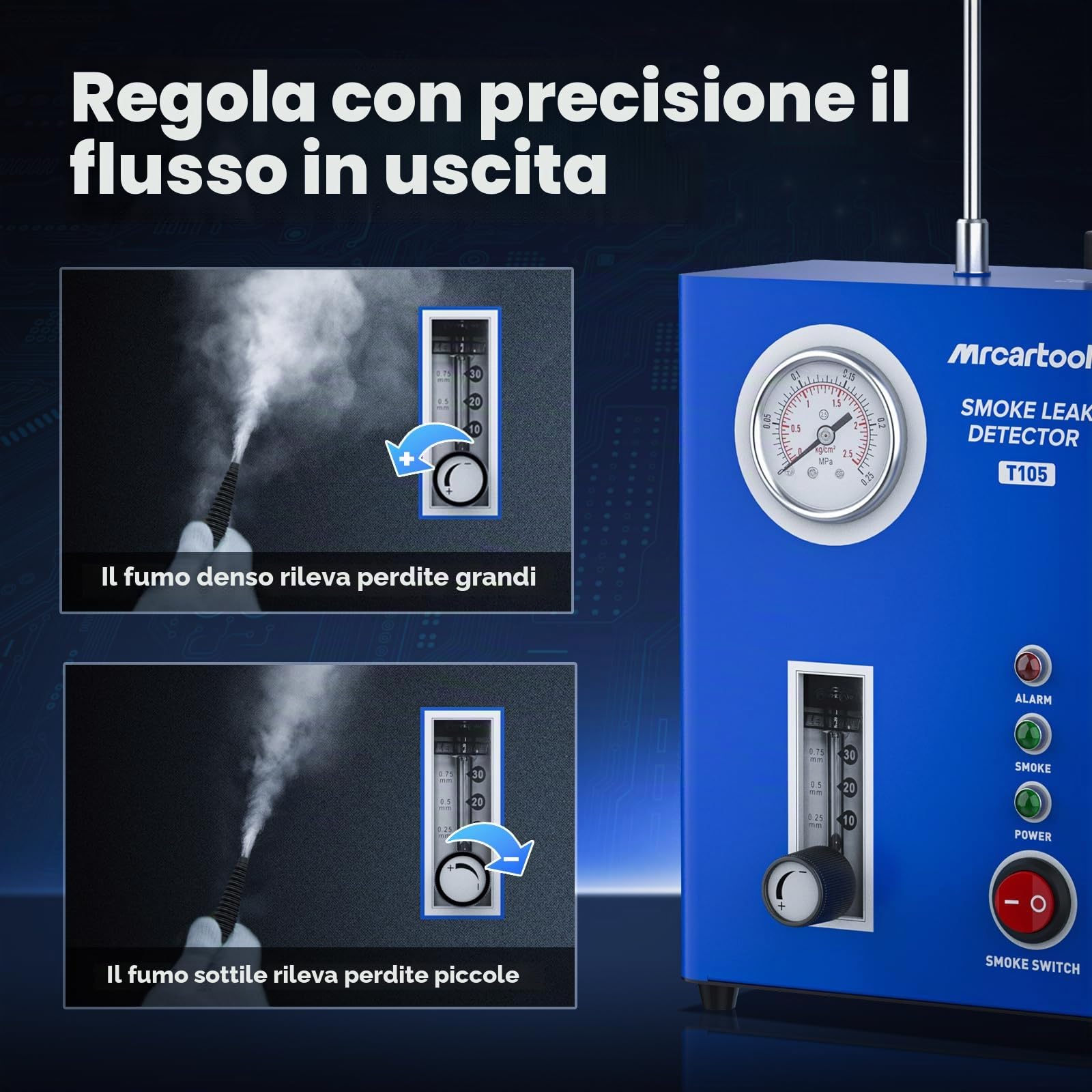PLAYOCCAR Macchina a Fumo Dettaglio Filtri Auto, EVAP con Pompa Aria Integrata & Manometro, 12V per Tubazioni, Filtri Carburante & Vuoto, Tutti Veicoli.