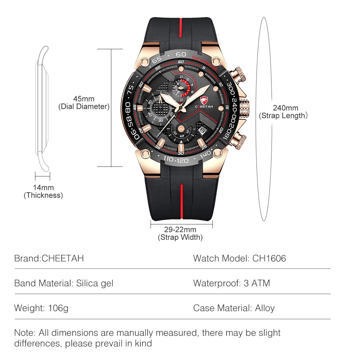 Affute Orologio da uomo cronografo sportivo impermeabile con cinturino in silicone, data, orologio da polso al quarzo luminoso