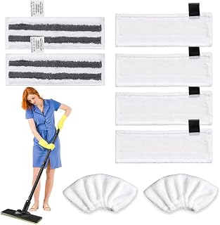 Juego de 8 paños de suelo, accesorios para limpiador de vapor Kärcher SC 2/3/4/5, 6 x boquillas de suelo + 2 x boquillas de mano, paño de microfibra para Kärcher, universal, color blanco