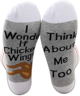 PXTIDY 2 Pairs Chicken Hot Wings Socks Chicken Lover Gifts I Wonder If Chicken Hot Wings Think About Me Too Novelty Socks