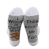 PXTIDY 2 Pairs Chicken Hot Wings Socks Chicken Lover Gifts I Wonder If Chicken Hot Wings Think About Me Too Novelty Socks