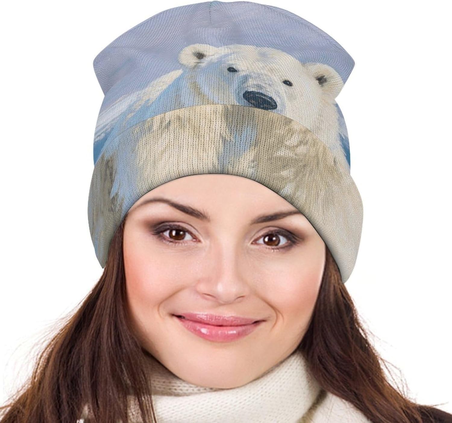 Arctic Polar Bear Winter Beanie for Men Women Cuffed Knit Skull Cap Warm Slouchy Hat for Outdoor White - Image 6
