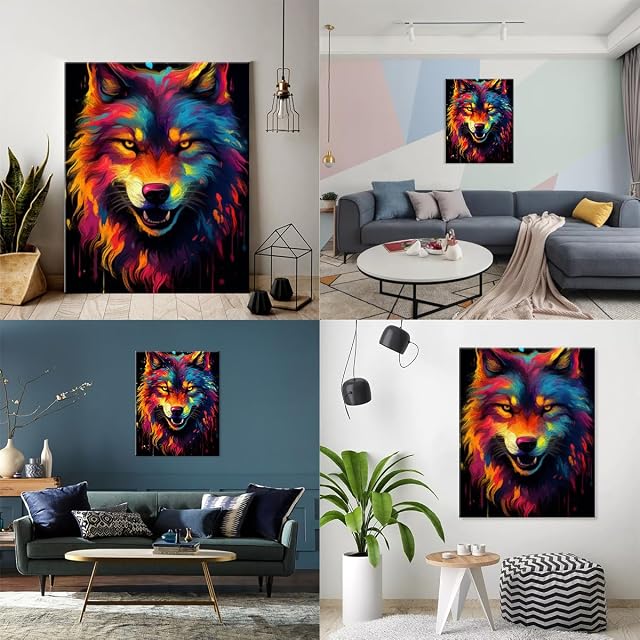 Foto 4 de 7 de TANGFEIY Kit de pintura al óleo sobre lienzo, lobo de color, pintura al óleo, pintura por números