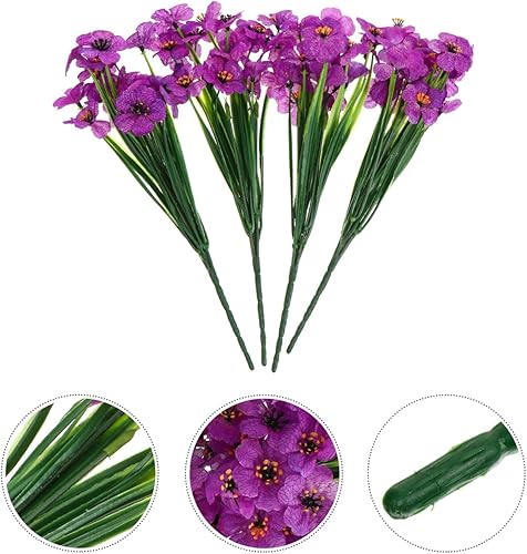 Miniatura 7 de ifundom 1 juego de 4 flores artificiales decorativas de seda violeta, violetas africanas falsas, paquetes de flores artificiales para florero,