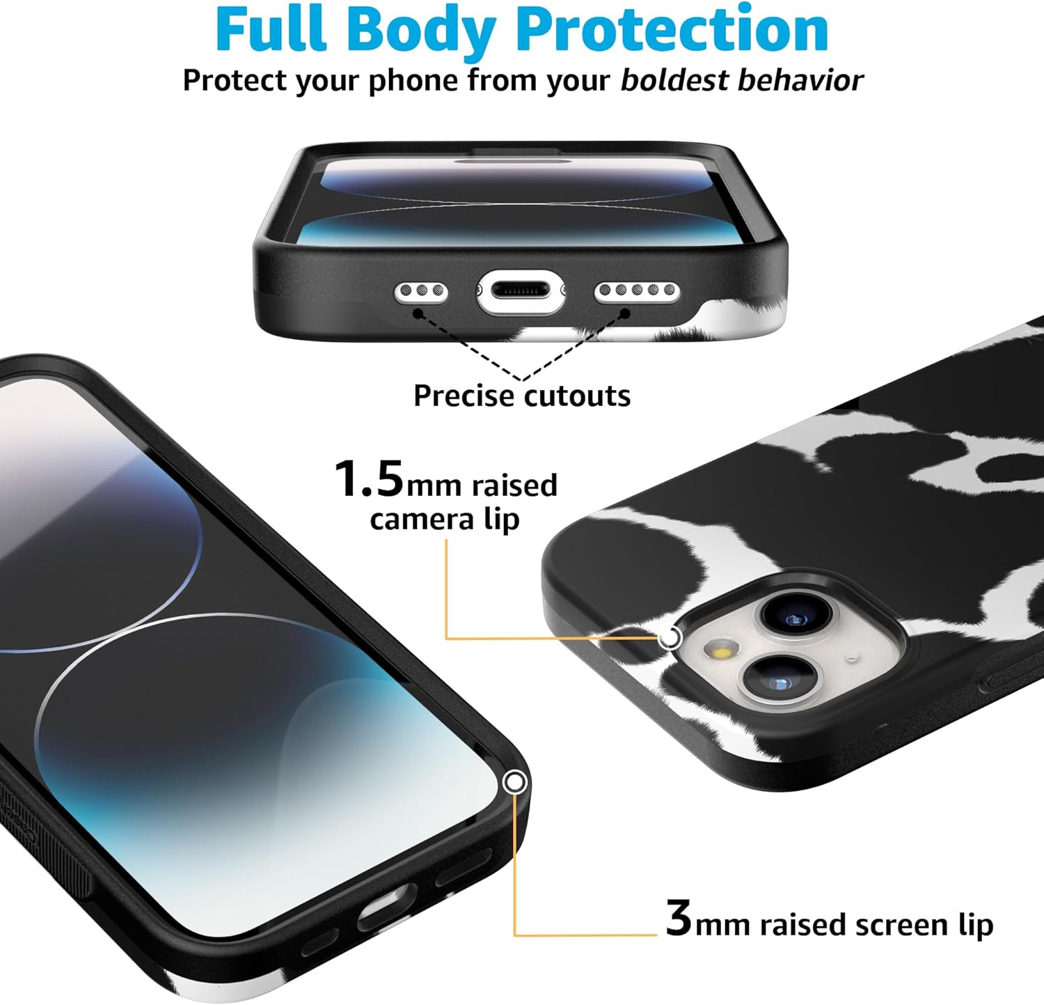 Casely iPhone 15 Case | Current Mood | Cow Print | Bold Protective Design | MagSafe Compatible Design