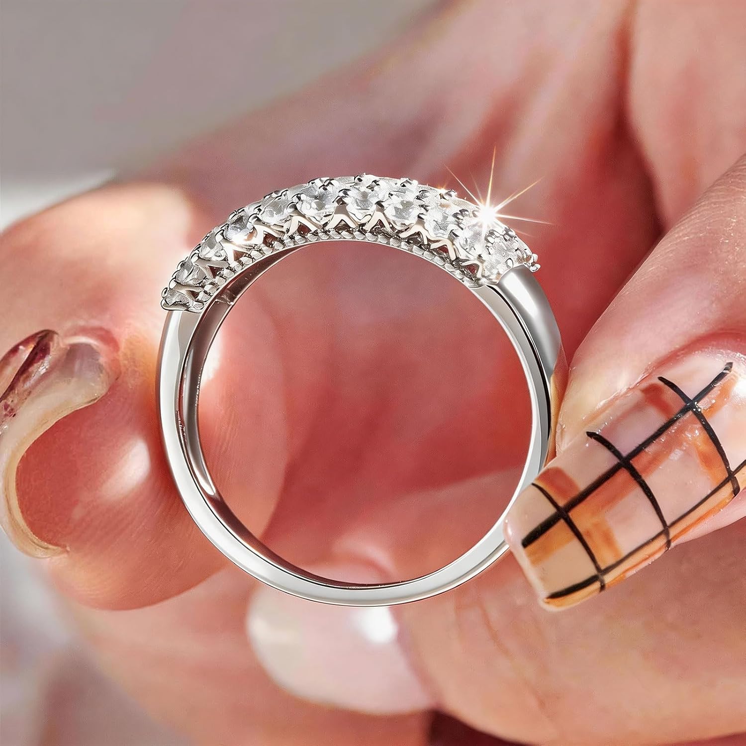 AIHUASI Wide Wedding Band for Women | Rhodium Plated White Gold Tone | Cubic Zirconia Eternity Engagement Ring Size 5-10