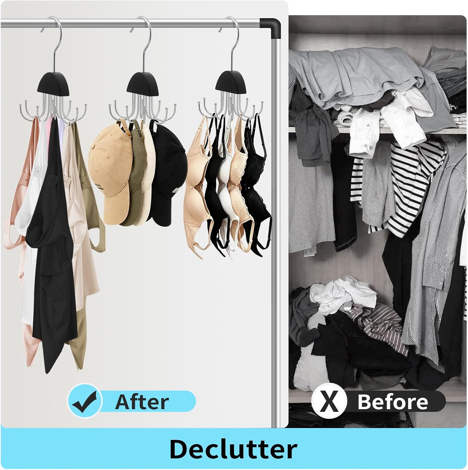 3 Pack Metal 8 Hook Bra Tank Top Hanger, Space Saving Organizer