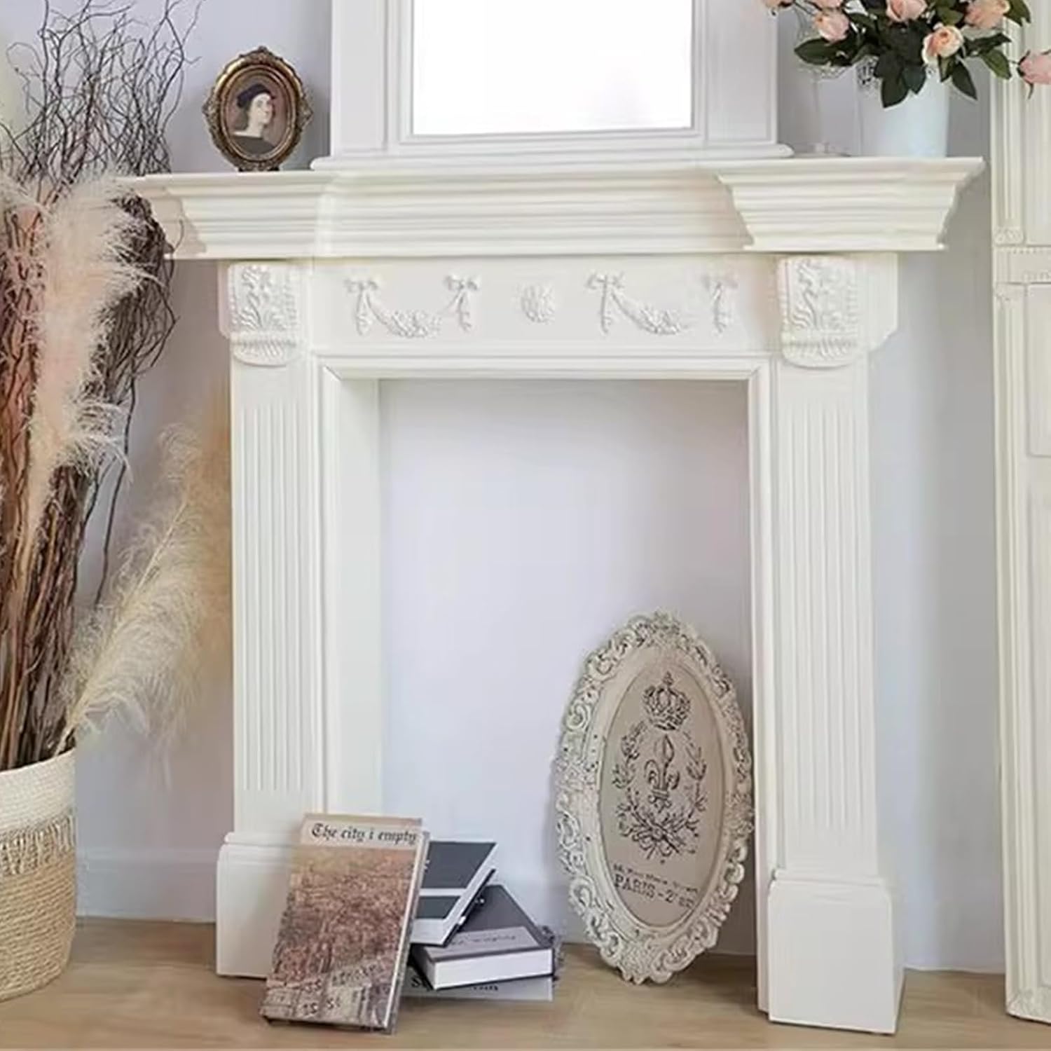 Mantels Surround Solid Wood Carved Fireplace Mantel Ornate Traditional Decorative Surround Home Decor