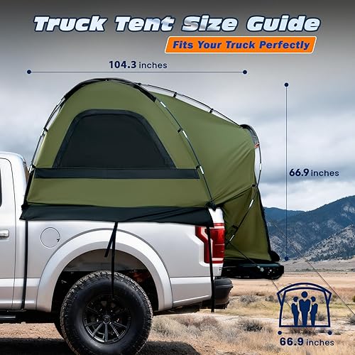 Miniatura 8 de Tienda de campaña para camión, impermeable PU3000mm Pickup Truck Tent para cama de camping, tienda de campaña para 2-3 personas para dormir,