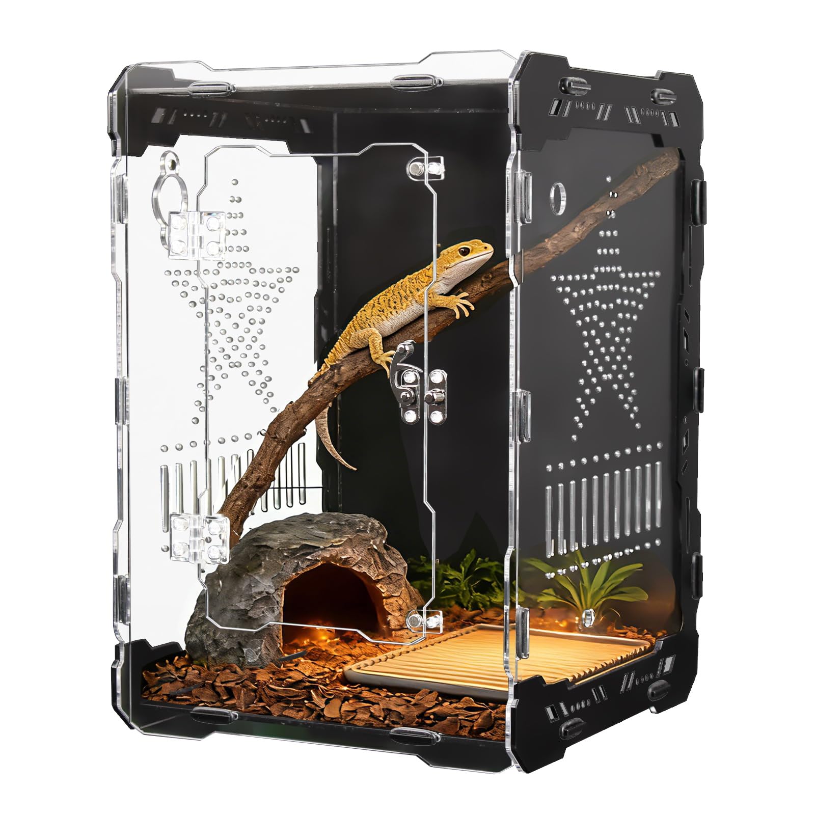 Acrylic Terrarium 14x10x10 Inch – Front Opening Reptile Enclosure with Magnetic Feeder – Escape-Proof Habitat for Arboreal Tarantulas, Scorpions &amp; Geckos