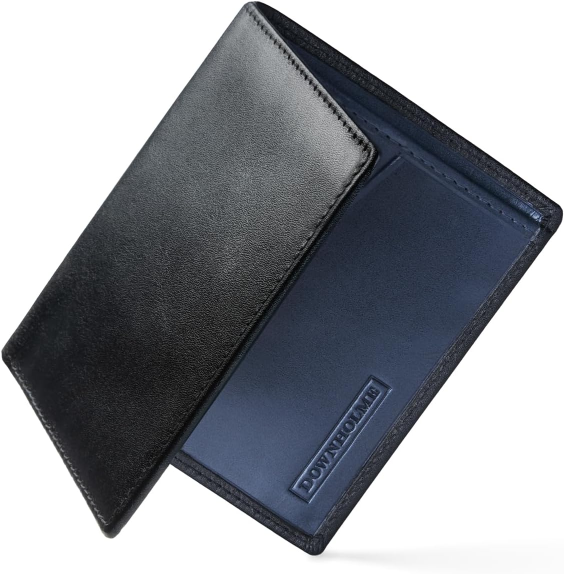 Downholme Men's Bifold Slim Silhouette Leather Wallet (Black)