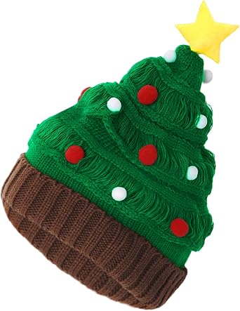 Winter Santa Hat Unisex Christmas Tree Knitted Beanie Hat for Holiday Christmas Women Men Warm