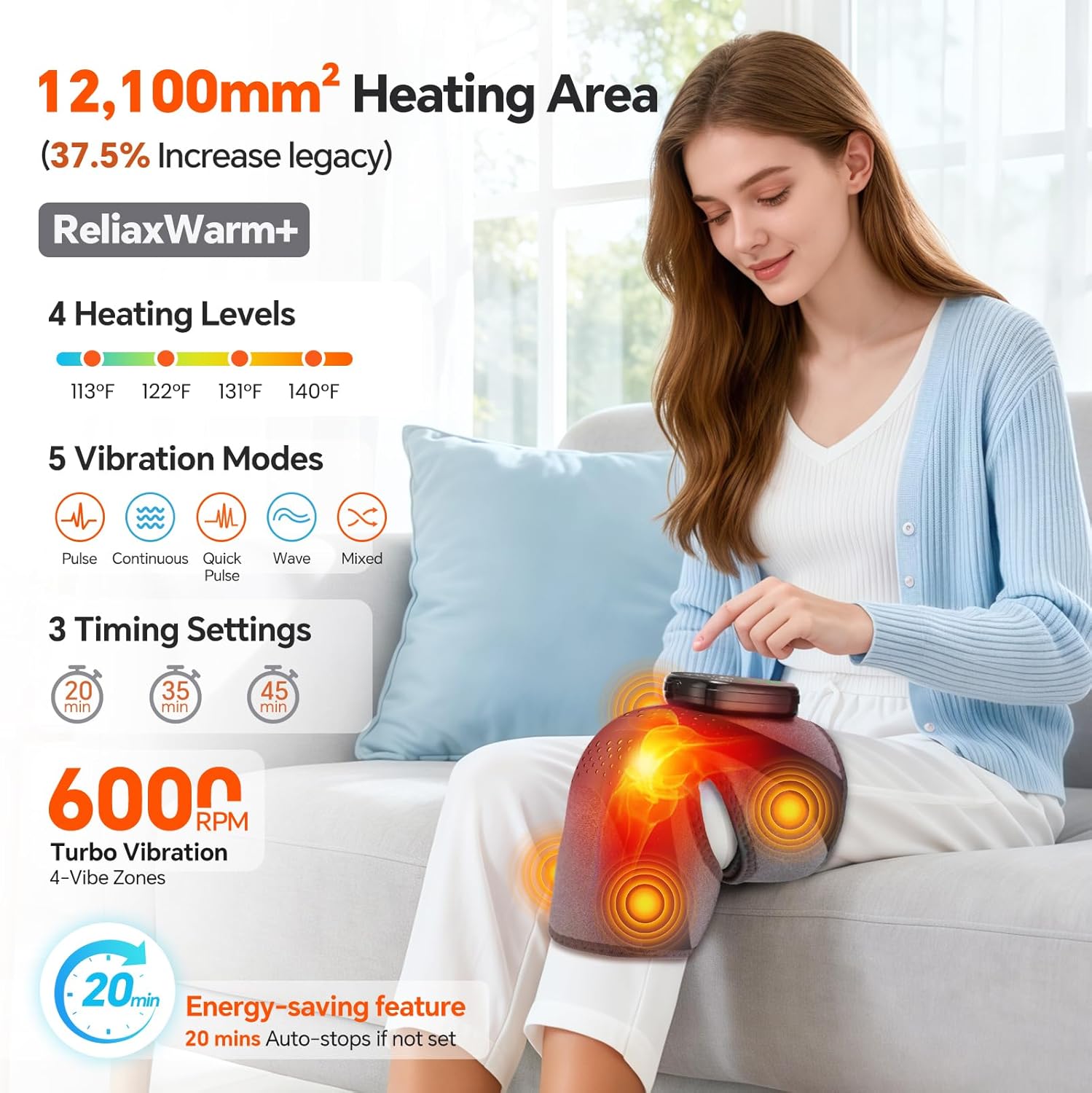 BAISEMAIN Knee Massager with Heat, Heating Pad for Knee Shoulder Elbow Pain Relief, Cordless Heated Knee Brace for Arthritis with Massage, Gray - Image 2