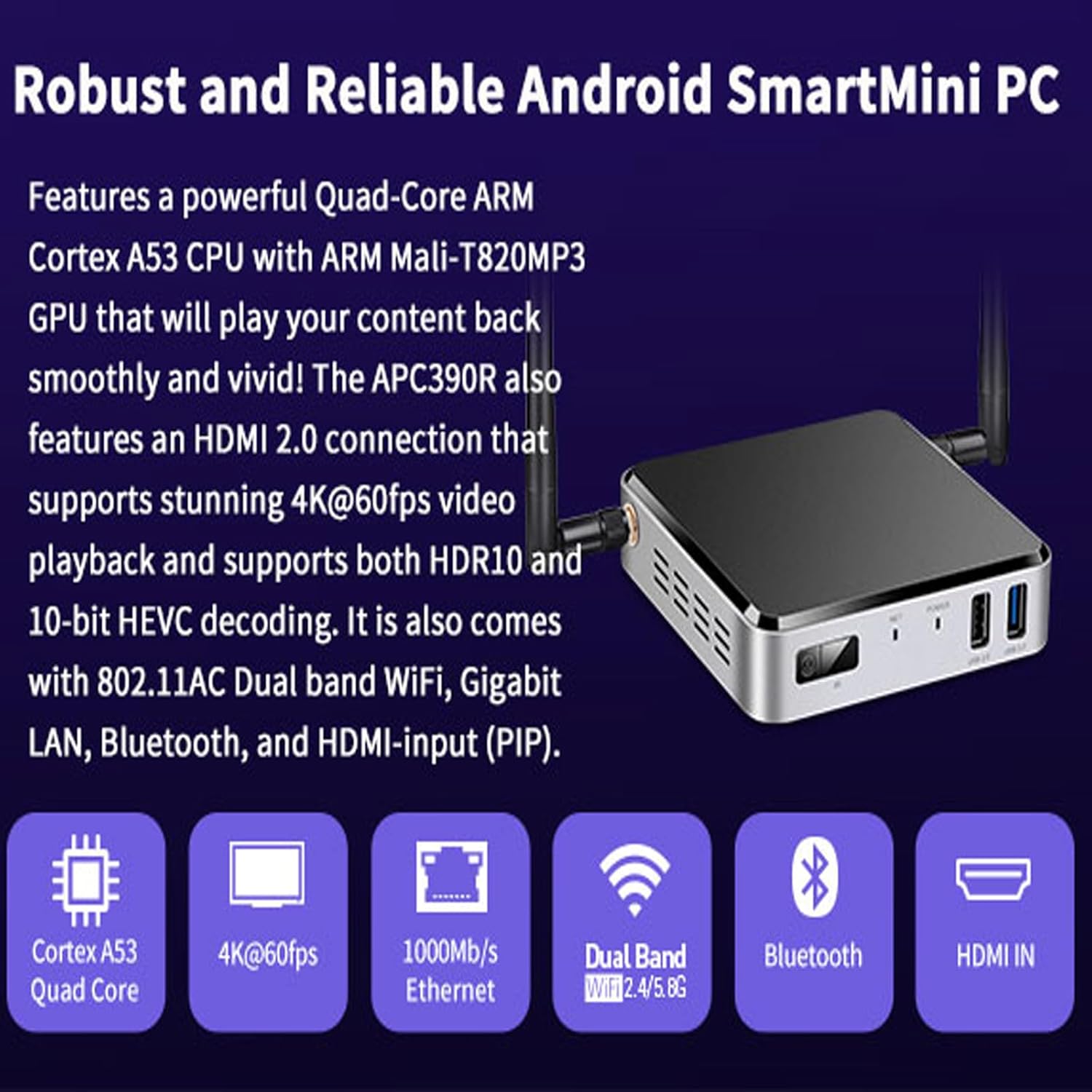 Geniatech APC390K Android 11.0 Smart TV Box HD 4K, HDMI Digital Signage Player, Mini PC WiFi Bluetooth Video Player for Industrial/Commercial Advertising Menu Display, 2GB RAM 16GB ROM