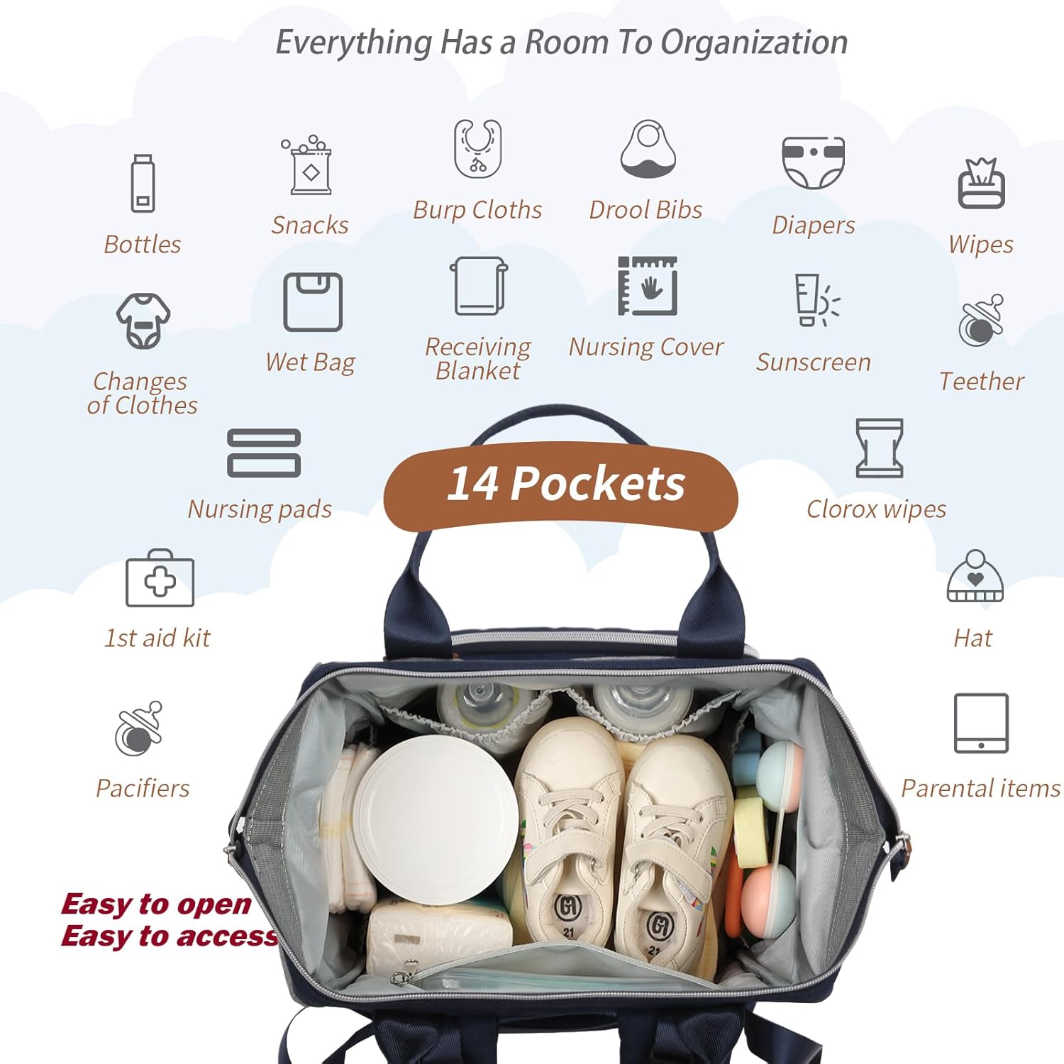 Diaper Bag Backpack: Tote Baby Bag for Boy and Girl, Large Mommy Bag Insulated Pockets Charger Holes for Men and Women, Nappy Bag for Baby Airplane Traveing Blue Grey