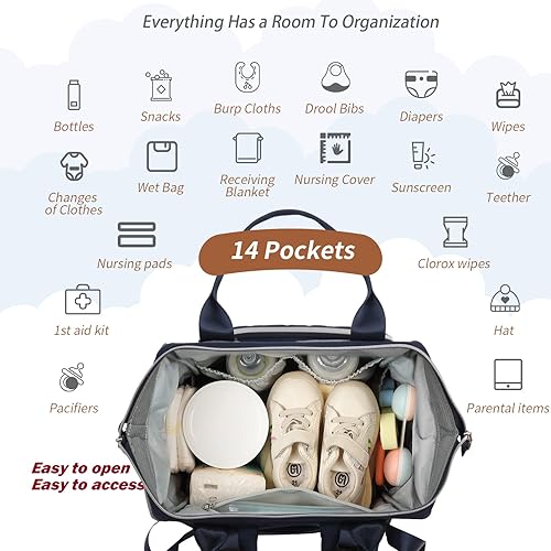 Miniatura 3 de Mochila para pañales bolsa de bebé para niño y niña, bolsa grande para mamá, bolsillos aislados, agujeros para cargador para hombres y mujeres,