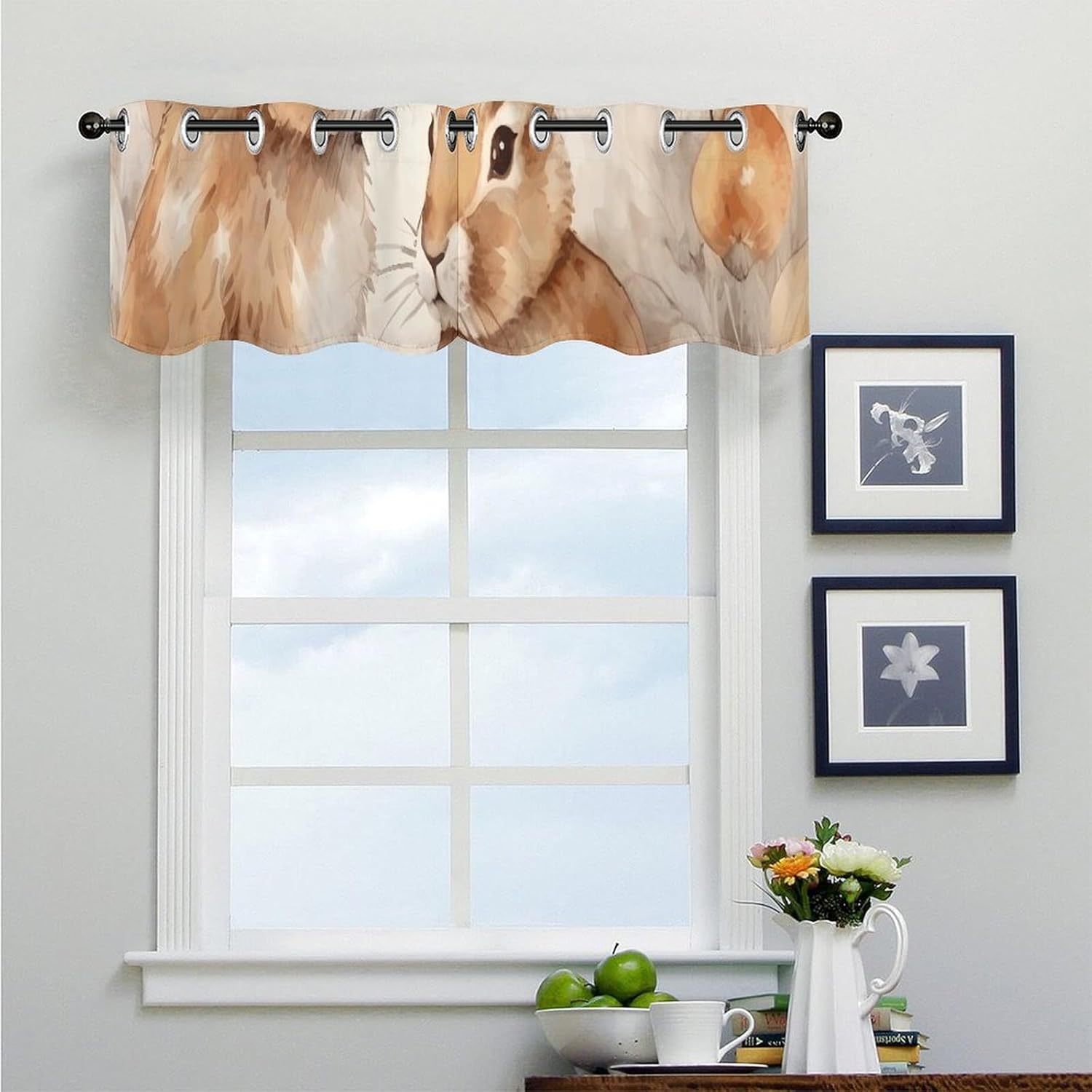Rabbit Pattern Valances for Window 2 Panels. Light Filtering Curtains Farmhouse Short Small Valance.Modern Curtains for Windows Living Room Kitchen Over Sink.