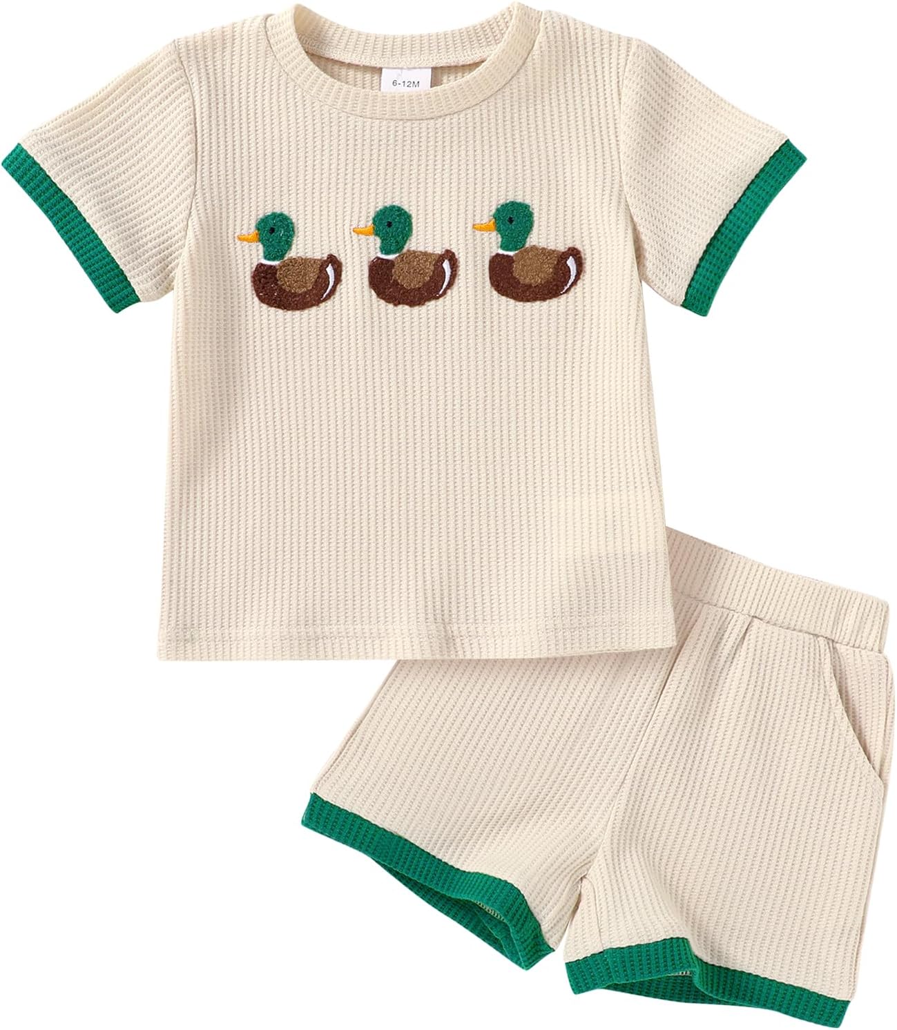 Happy Town Baby Boy Clothes Toddler Infant Summer Outfits Embroiderey Waffle Knit Shorts Set T Shirt Tees