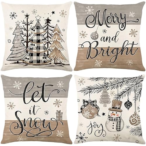 Copricuscino 60X60 Natale Cuscini Per Divano Durevole Quadrate Cuscino,Decorazioni Camera Da Letto Traspirabilità Copricuscini In Cotone E Lino Con Cerniera Nascosta,Set Di 4