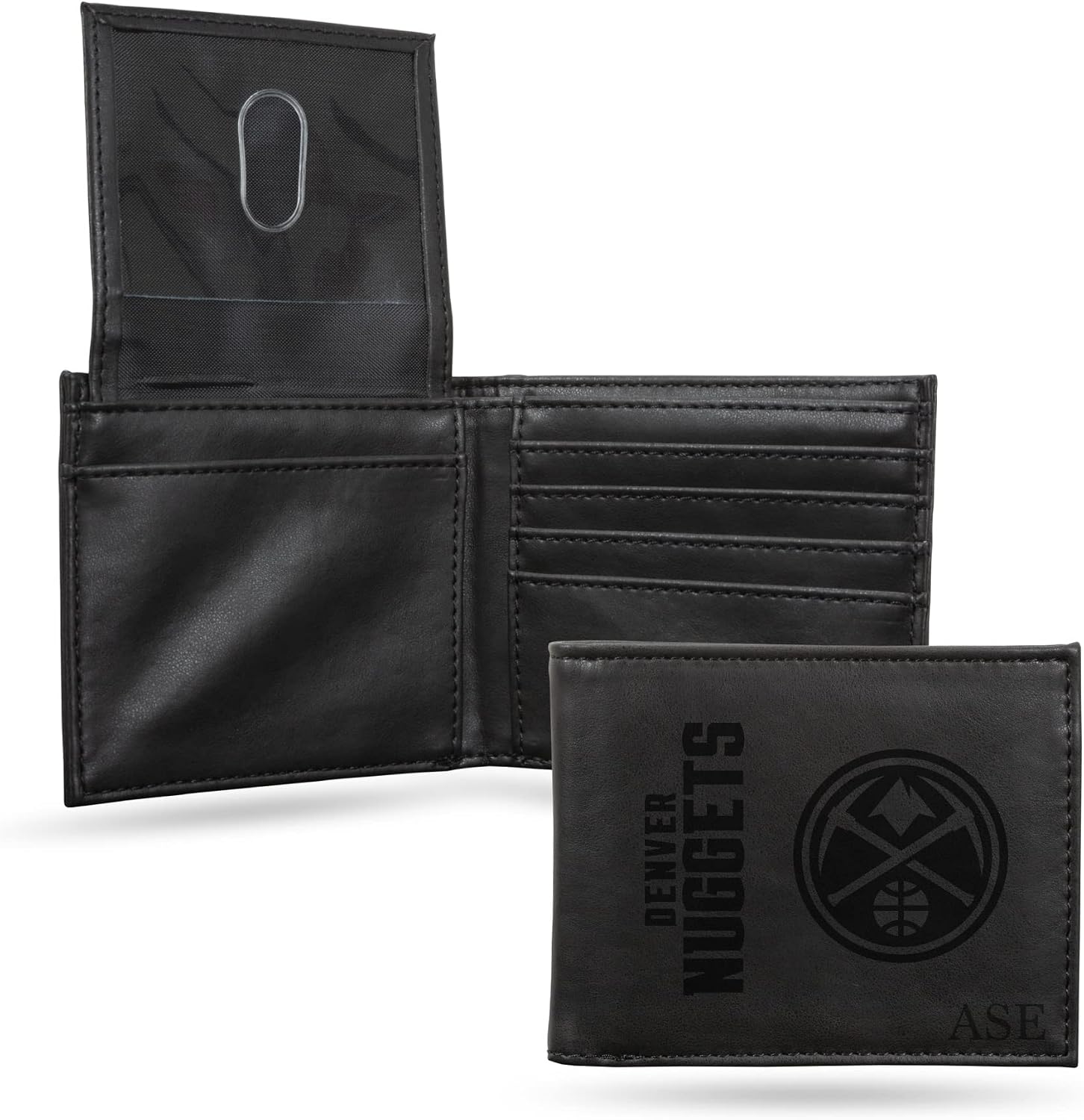 Rico Industries NBA Basketball Denver Nuggets Black Personalized/Custom Laser Engraved Billfold Wallet - Slim/Light Weight - Great Gift
