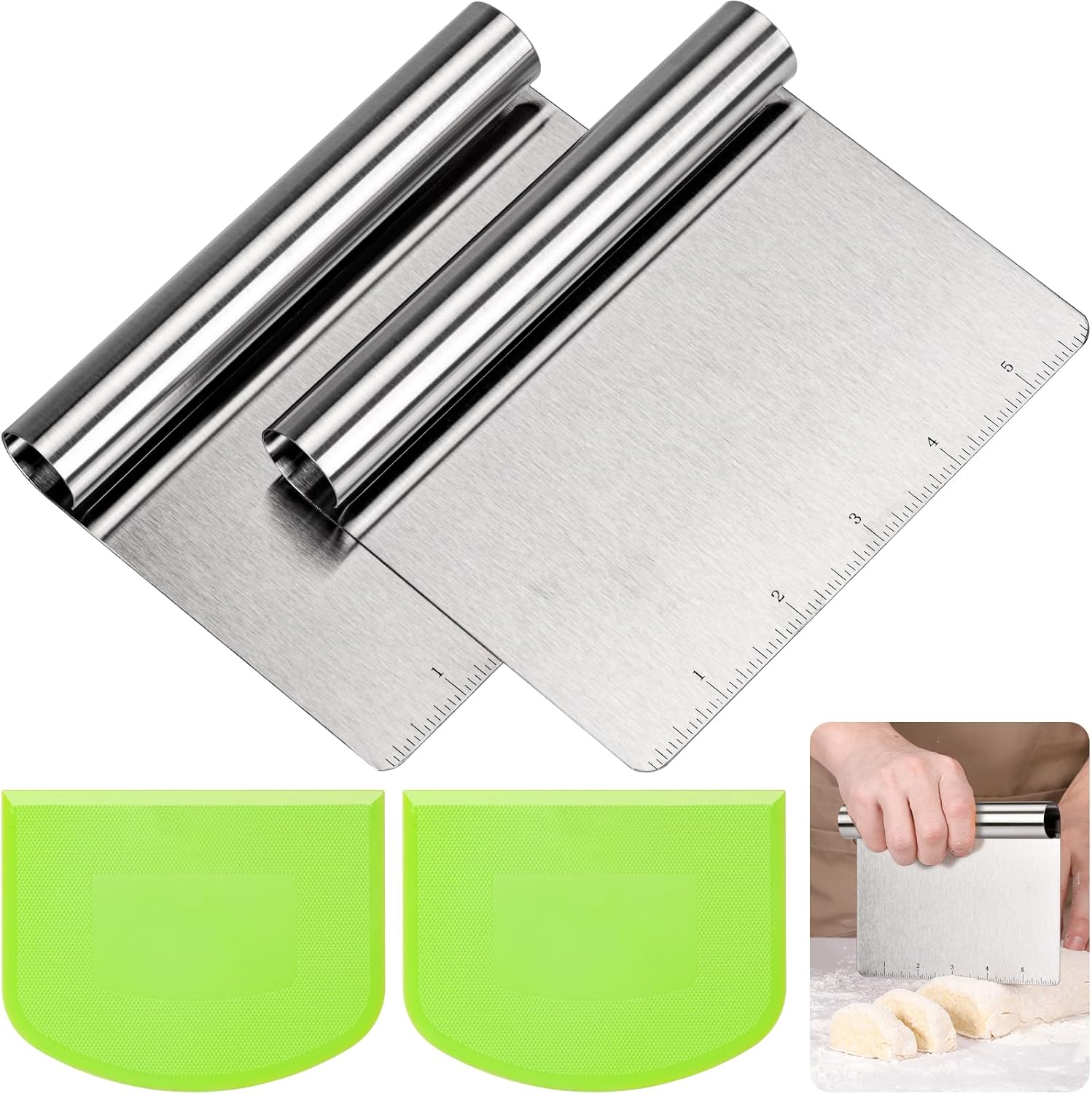 4 Pack Dough Scraper Stainless Steel Dough Cutter for Baking ...