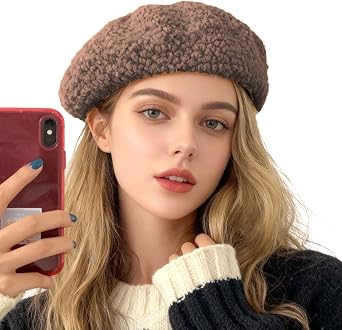 Sherpa Beret Hats for Women, Winter Warm Wool Fleece French Berets Solid Color Painter Hats