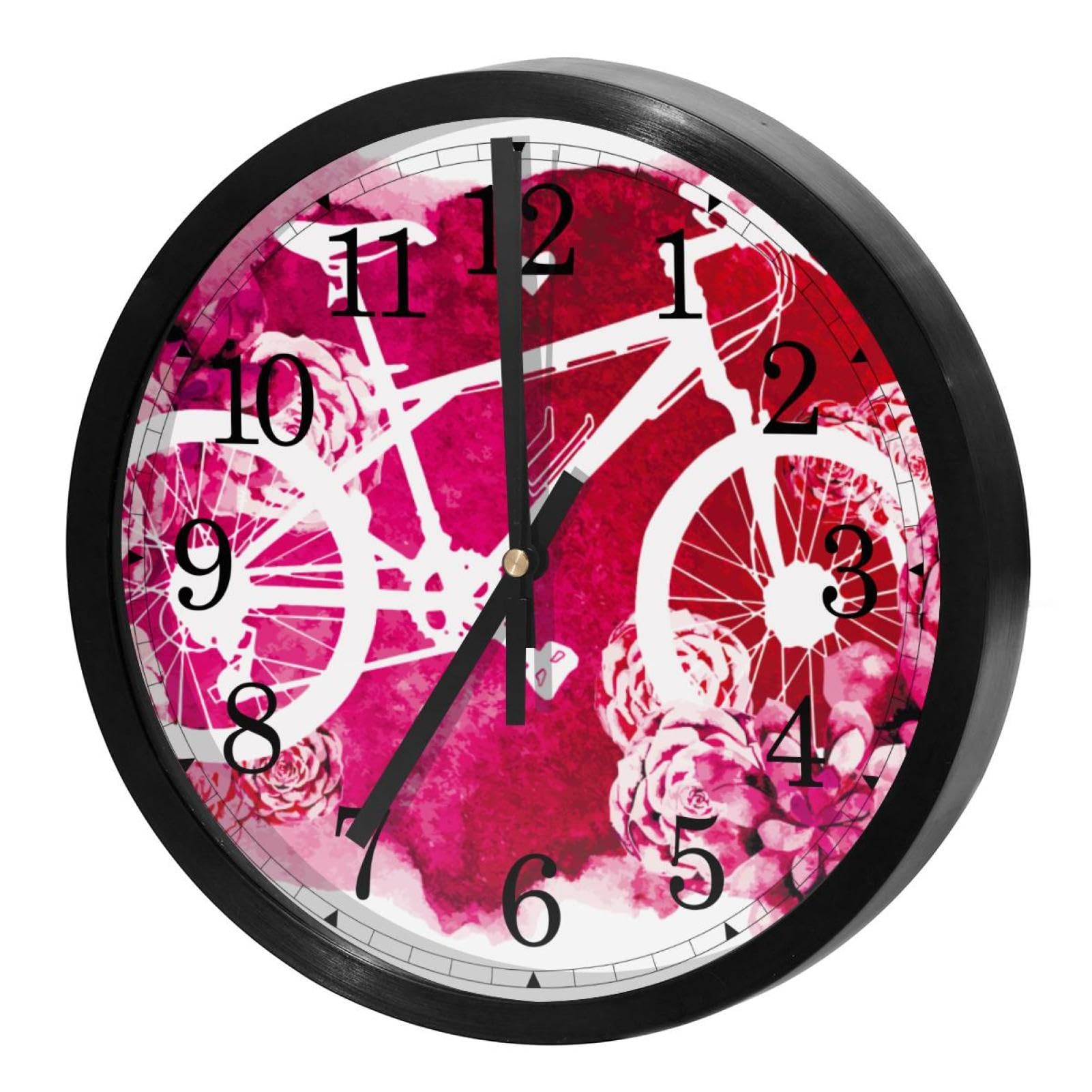 Horloge murale silencieuse à quartz avec motif floral rose pour la décoration de la maison
