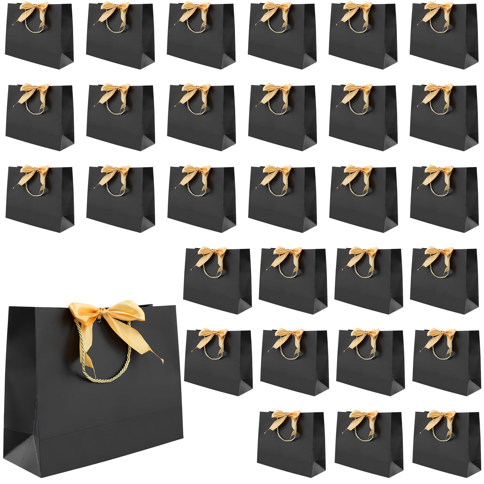 JOIKIT 30 PCS 32x11x25cm Black Gift Bags with Ribbon, Large Luxury Present Bags for Birthday Wedding Party