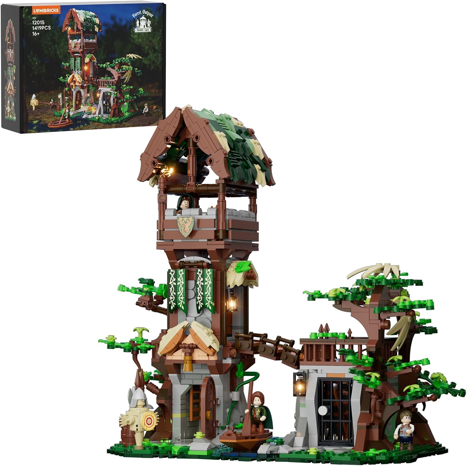 Lumibricks Medieval-Forest-Outpost Lighting Building-Blocks Set - 1419 Pcs Middle Ages Architecture Model Kit for Adults, Home Decor and Creative Display Gift