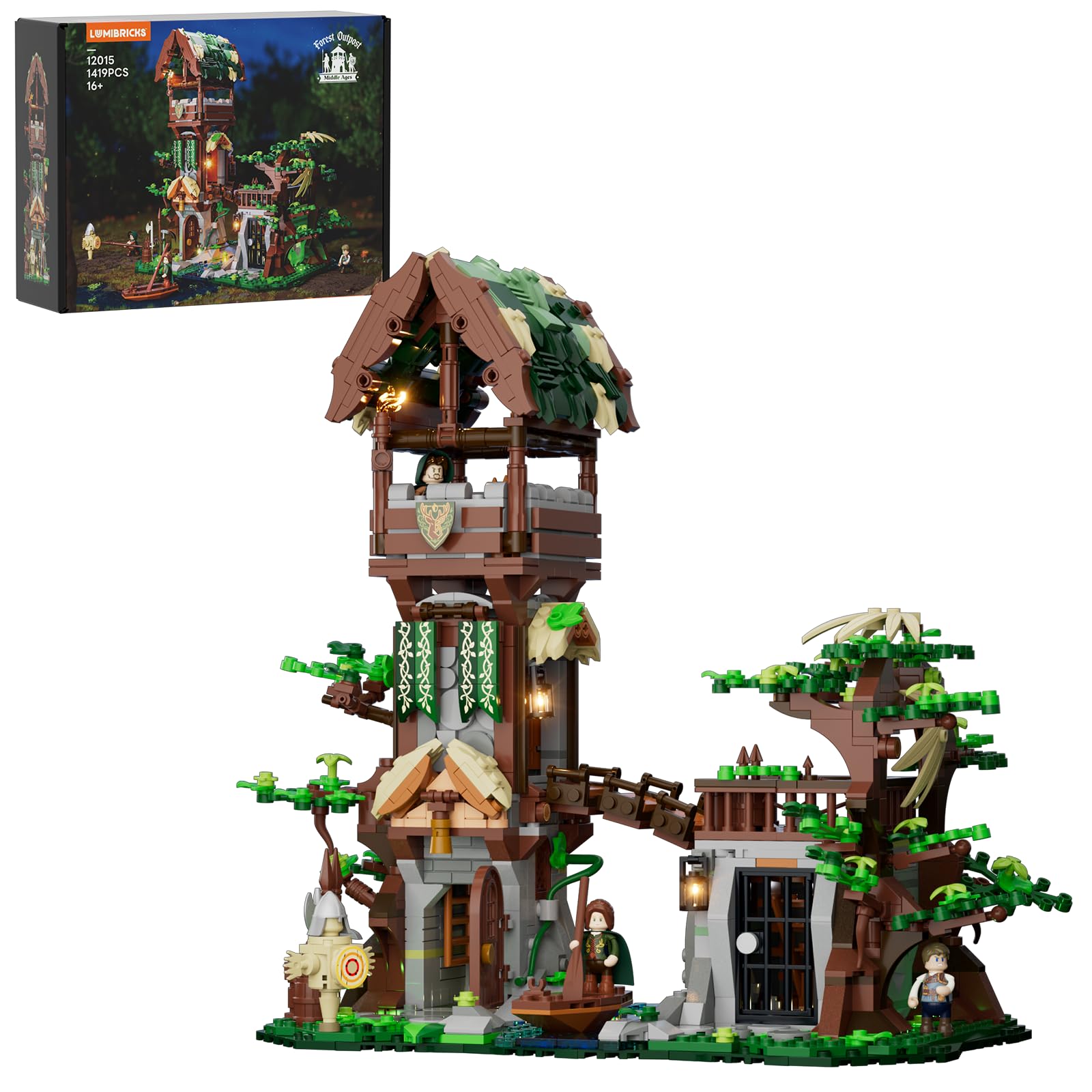 Lumibricks Medieval-Forest-Outpost Lighting Building-Blocks Set - 1419 Pcs Middle Ages Ar…