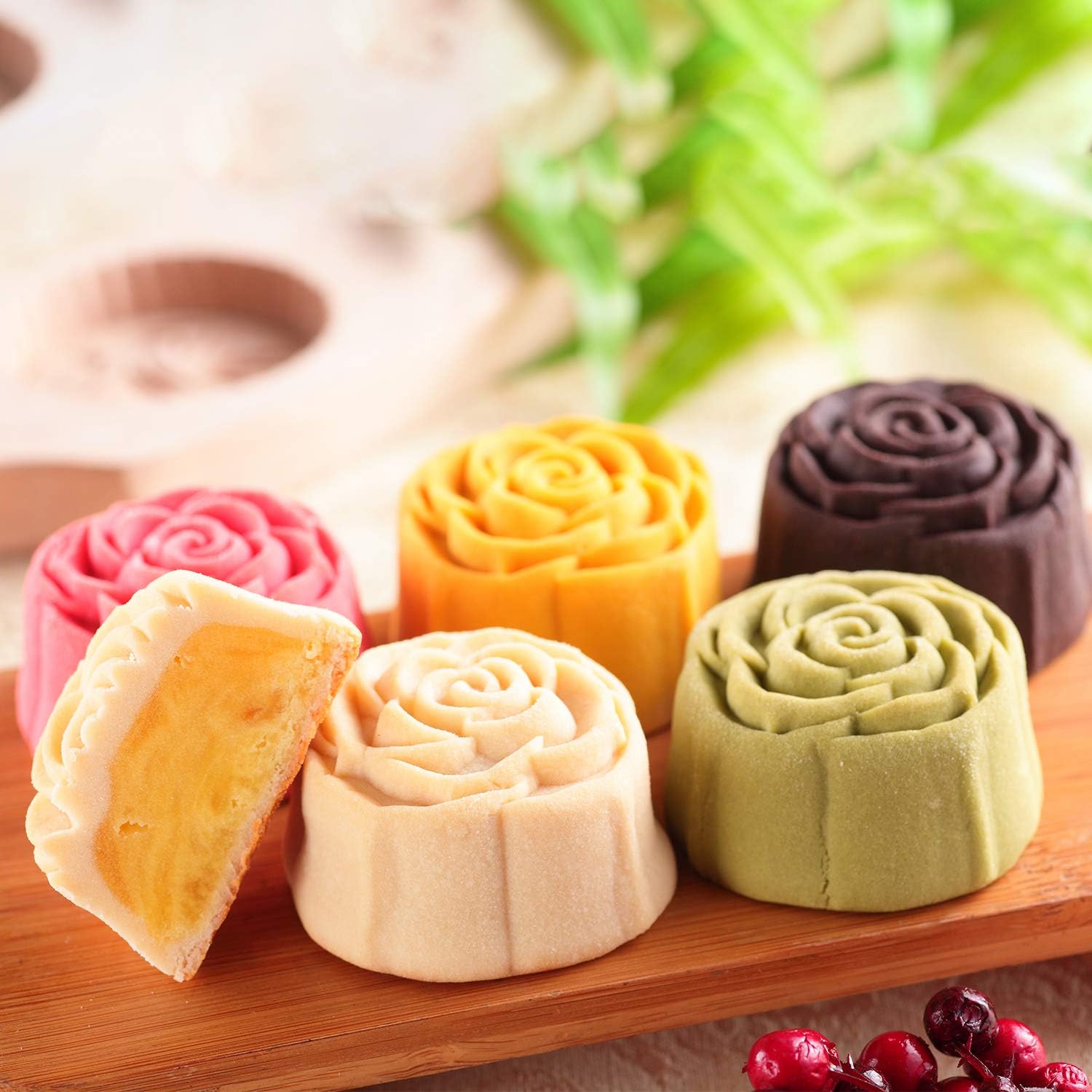 2 Sets Moon Cake Mold Cutter Cookie Press Cake Stamp with 12 Stamps 50g Mid Autumn Festival DIY Decoration Press Cake Cutter Mold