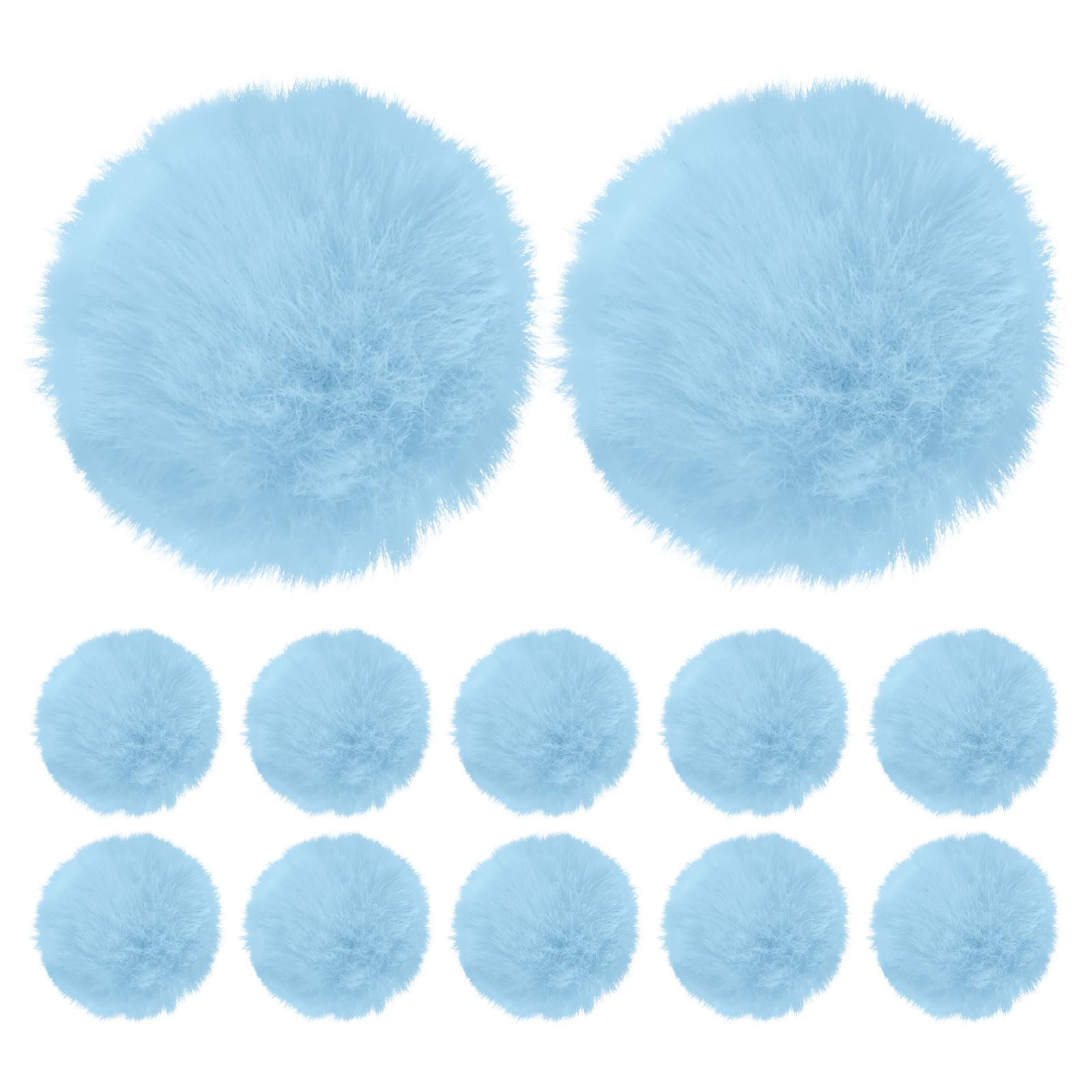 M METERXITY 12-Pack Faux Fur Pom Poms, 2.4 Inch/ 6 cm Soft Fluffy Pompoms Balls Faux Rabbit Fur with Elastic Loop for Hats/Bags/Keychains/Knitting Accessories/DIY Crafts [Light Blue]