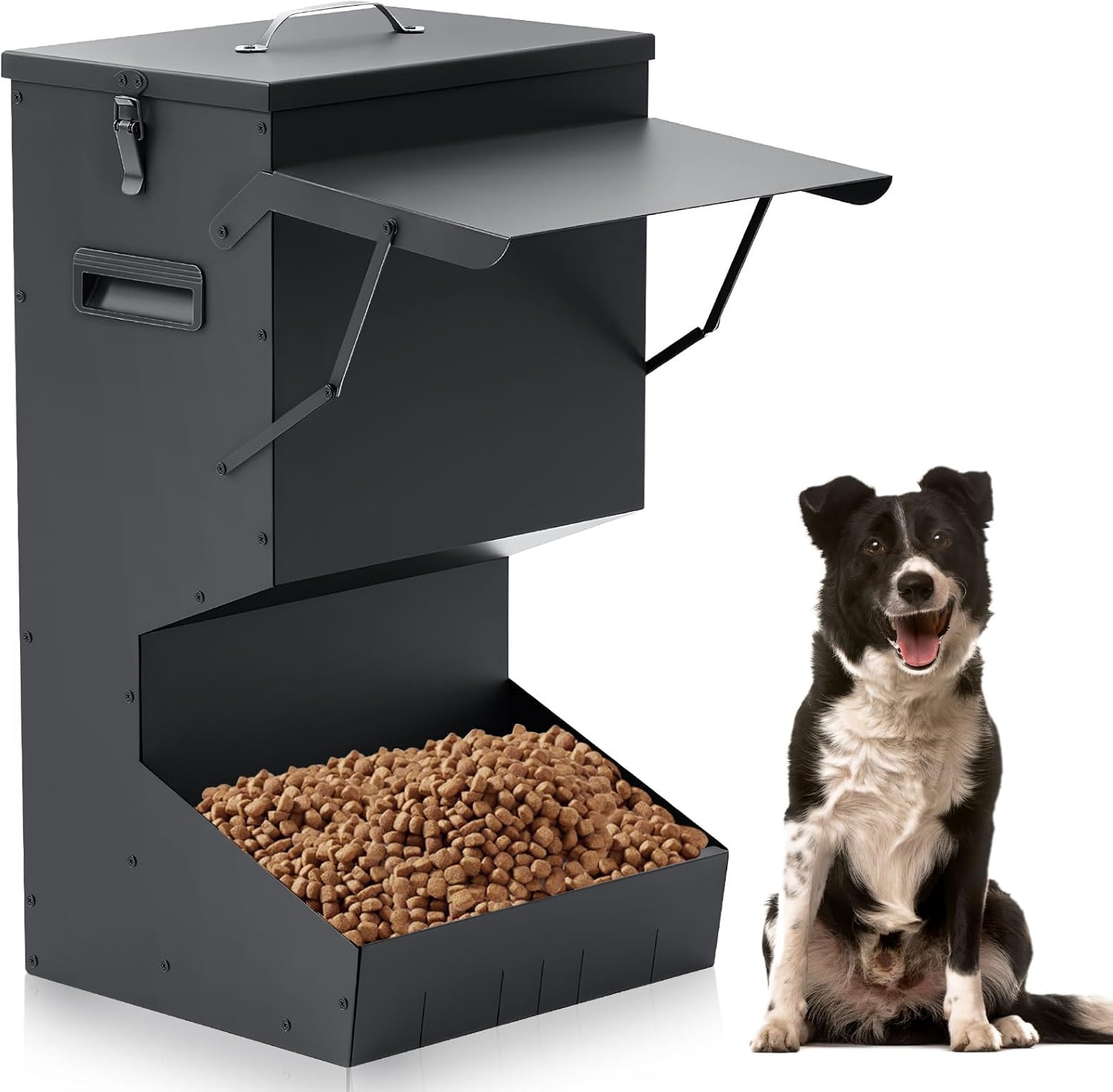 Willinglong 1 Pcs Automatic Dog Feeder with Lid 50 Lbs Capacity Outdoor Dog Feeder Hanging Self Feeding Pet Food Dispenser Pet Food Feeders for Large Dogs Large Breed