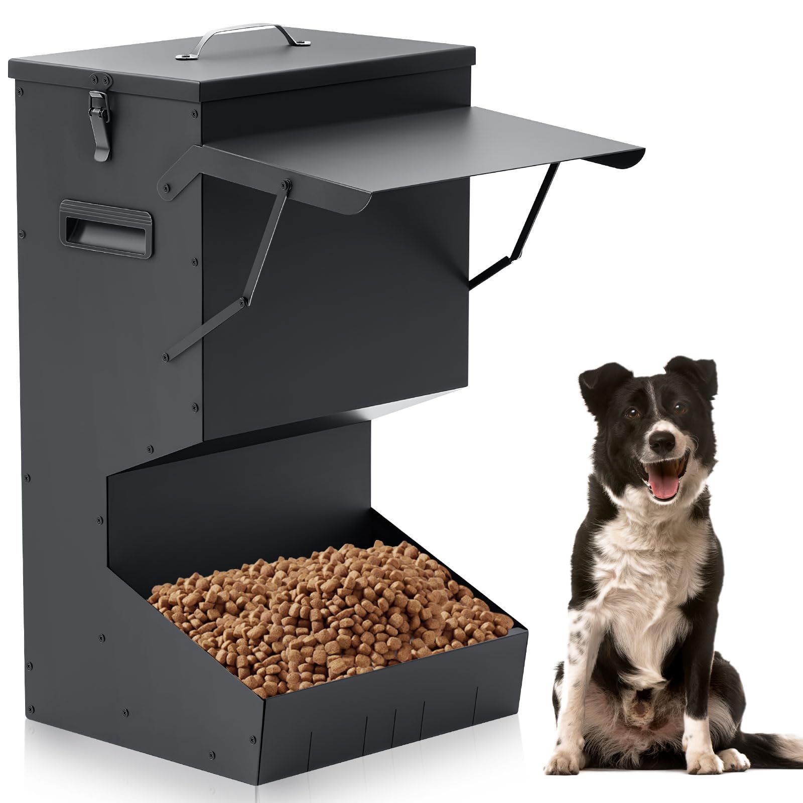 Willinglong 1 comedero automático para perros con tapa, capacidad de 50 libras, comedero para perros al aire libre, dispensador de alimentos para mascotas, dispensador de alimentos para mascotas para