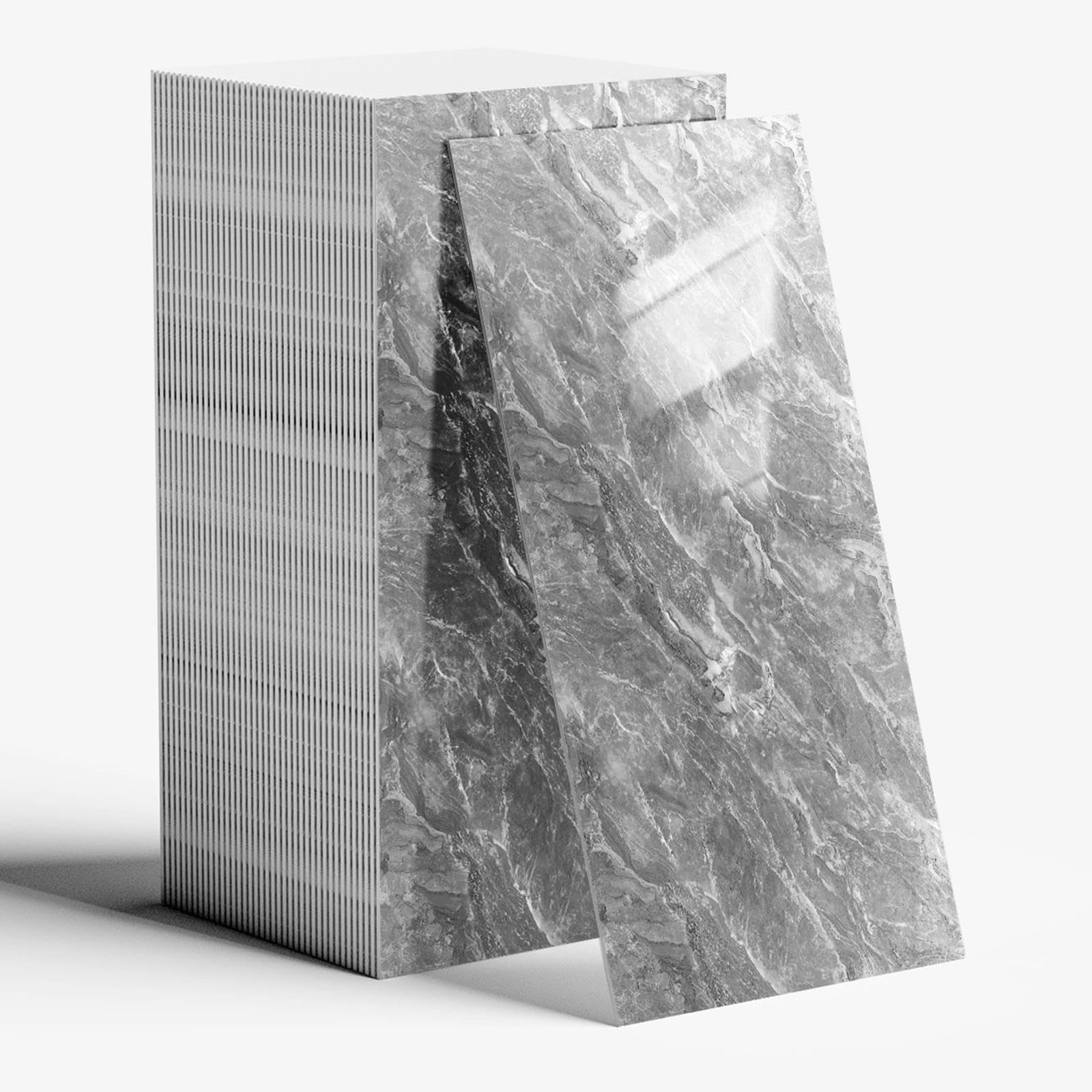 40 Pcs Grey Self Adhesive Wall Tiles 60CMX30CM PVC Bathroom Walls Tile Adhesive for Kitchen Backsplash Showerwall Laundry Waterproof Oil-Proof Rent Friendly