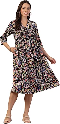 ZELENA Easy-Care Luxe Fabric Maternity Nursing Dresses for Women | Feeding &amp; Pregnancy Dresses | Pregnancy Zip Feeding Dre...