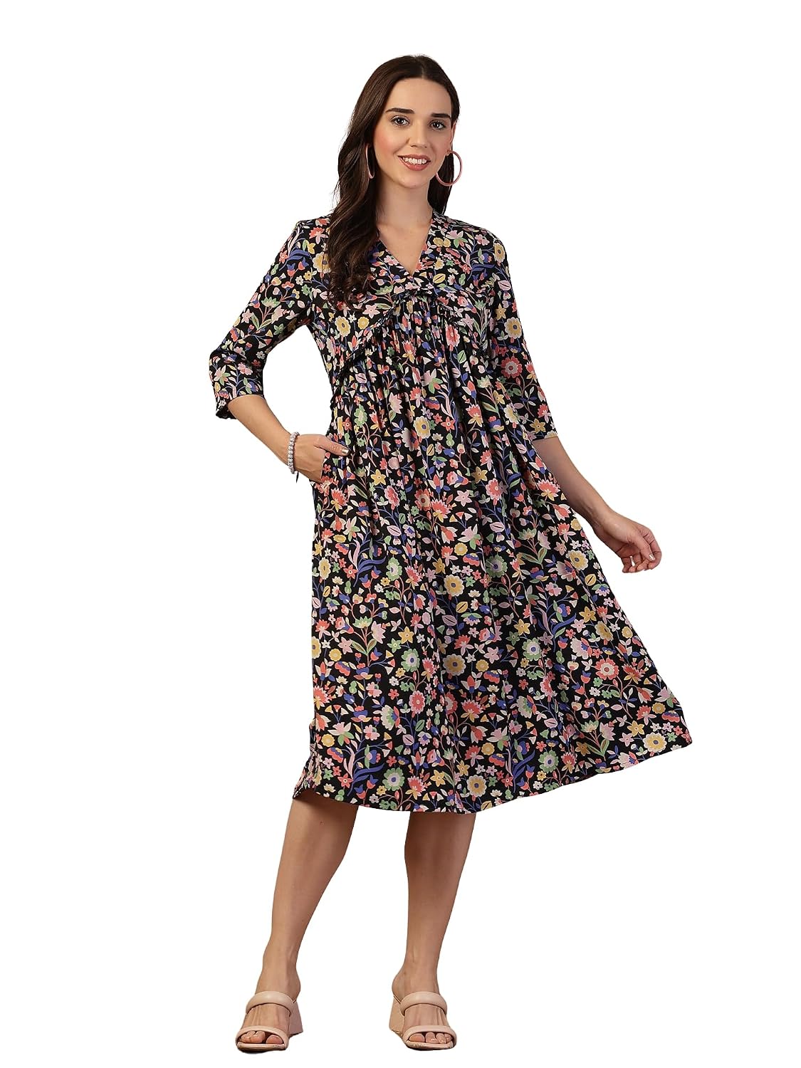 ZELENA Easy-Care Luxe Fabric Maternity Nursing Dresses for Women | Feeding & Pregnancy Dresses | Pregnancy Zip Feeding Dre...