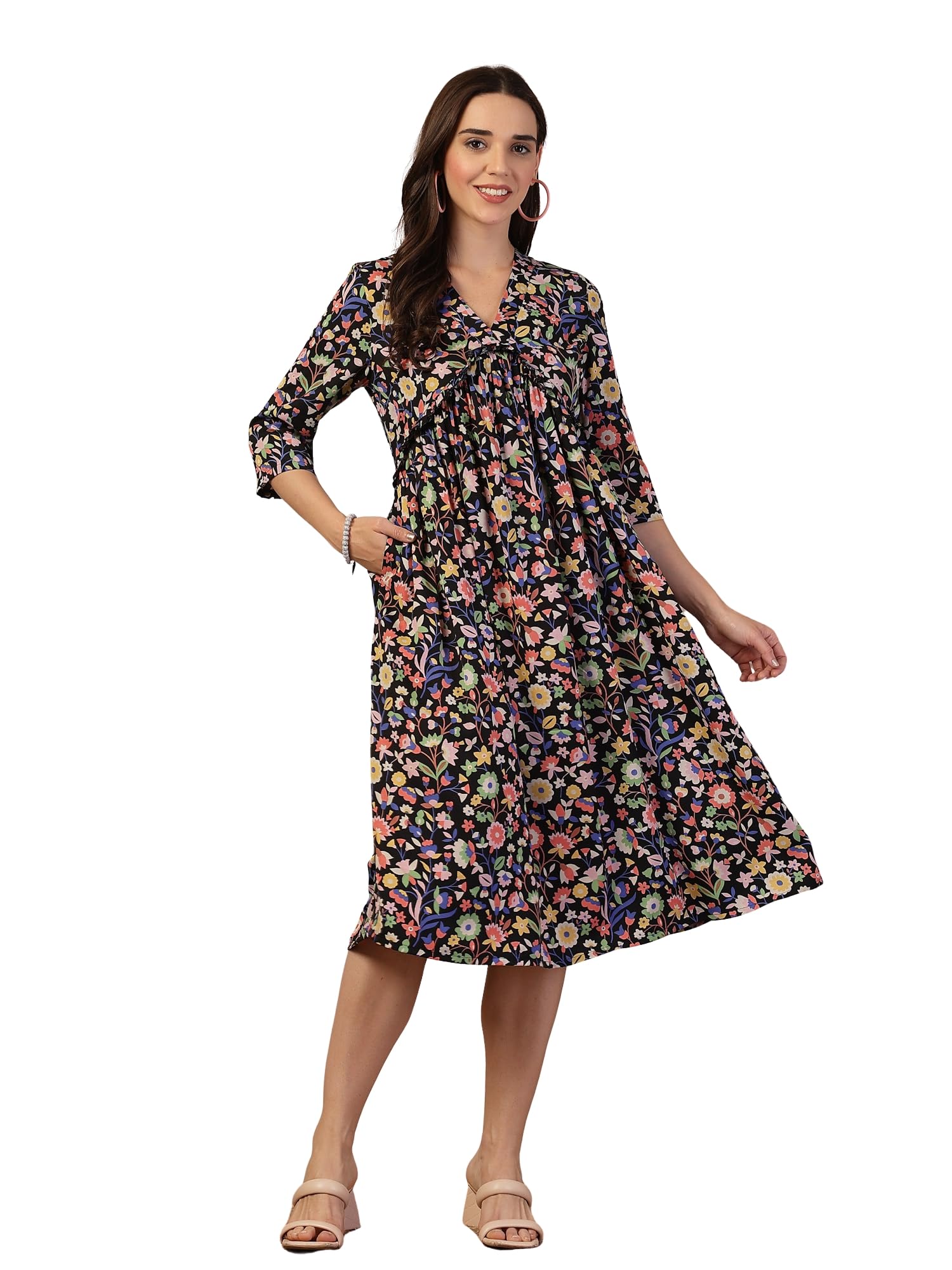 Polyester Maternity Nursing Dresses for Women | Feeding & Pregnancy Dresses | Pregnancy Zip Feeding Dress for Women Stylish | Pregnant Mother Dress (Multi)-image-40