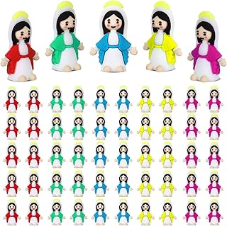 50 Pack Little Virgin Mary Figurines Bulk Mini Virgin Mary Doll Easter Jesus Figures for Thanksgiving Day Hide Easter Eggs Stuffers Sunday Baptism Gifts (Multicolored)