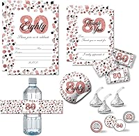 Vista 1 de Amanda Creation Deluxe Cheers to 80 Years Rose Gold Confetti Polka Dot 80 Birthday Party Bundle incluye 20 invitaciones y tarjetas de agradecimiento