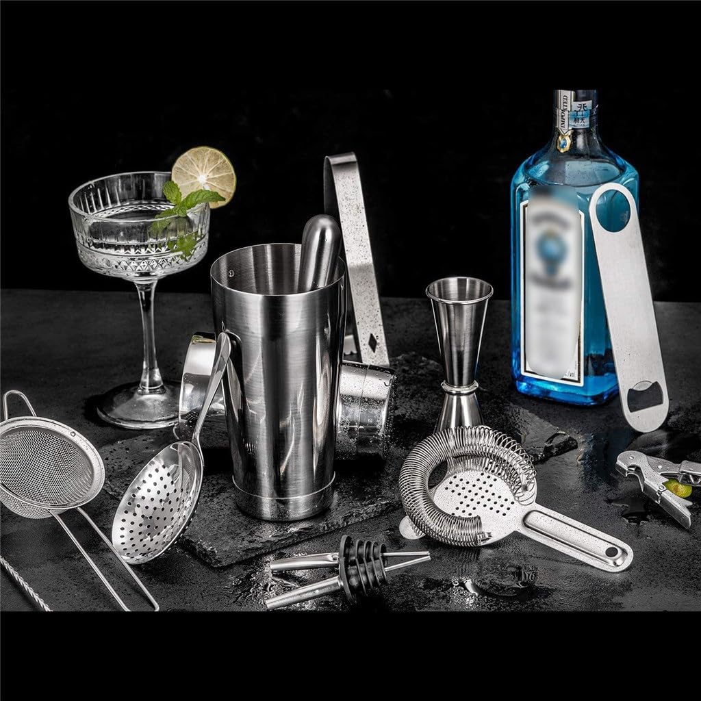 Juego completo de coctelera de acero inoxidable, mezclador Boston Barware, herramientas de coctelería, olla coctelera