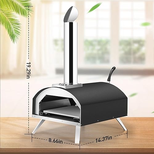Miniatura 3 de Horno de pizza al aire libre, horno de pizza de pellets de leña de 12 pulgadas, termómetro integrado, portátil de acero inoxidable para cocinar