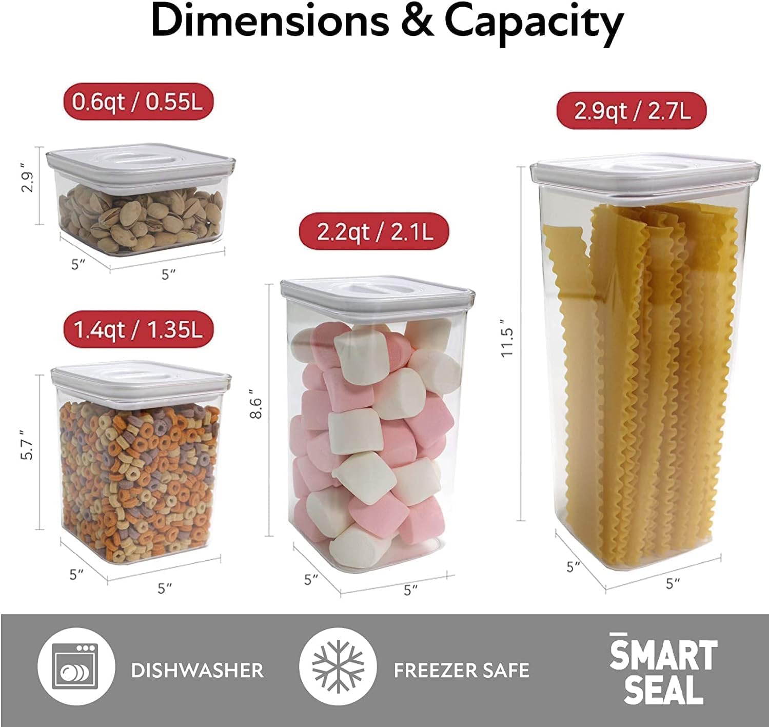 Neoflam Airtight Smart Seal Food Storage Container (Set of 3) | Crystal Clear Body | Modular, Stackable, Nestable Design (1.4L, Square)