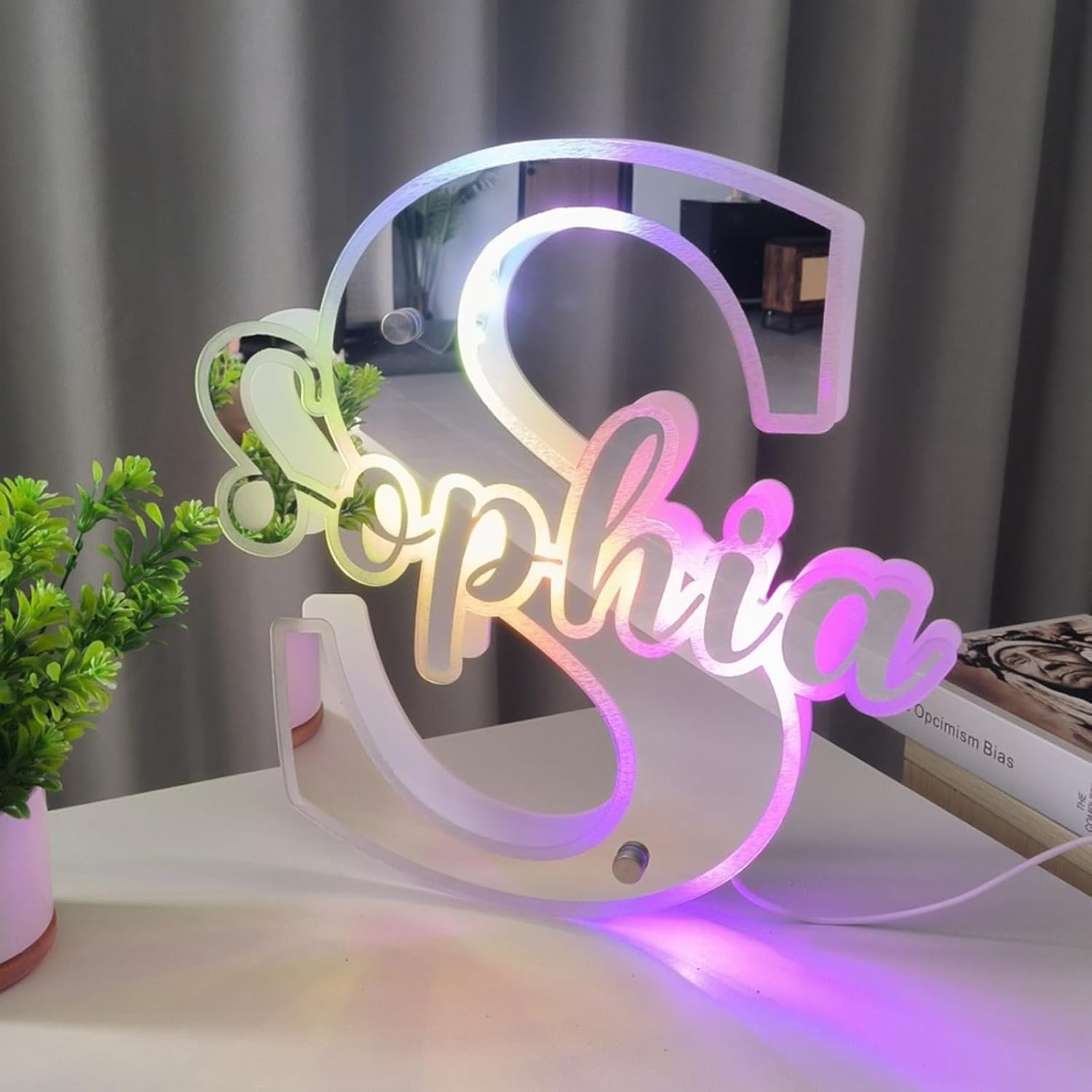 Personalized Light Up Letter Mirror, Custom Mirror Neon Sign Lamp, Personalized Name Led Mirror Light, Name Neon Mirror Sign Home Decor (12in(30cm))