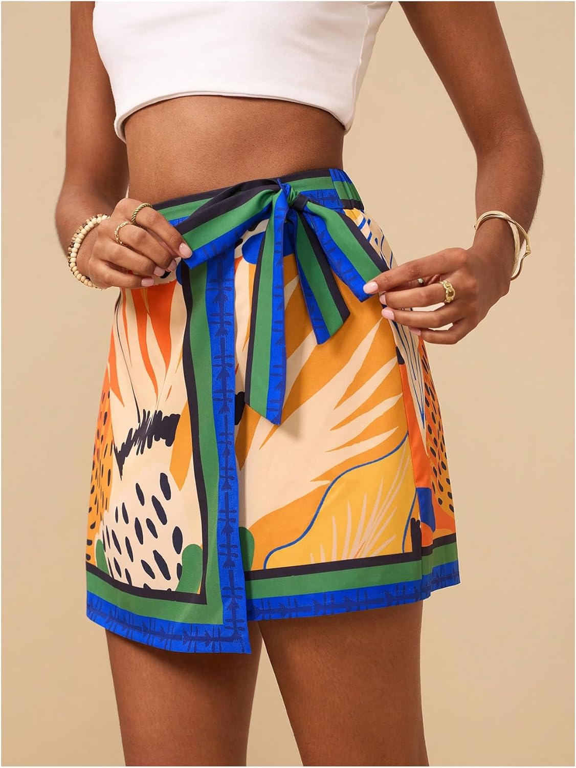 MakeMeChic Women's Floral High Waist Skirt Wrap Knot Side Summer Short Skirts - Image 2