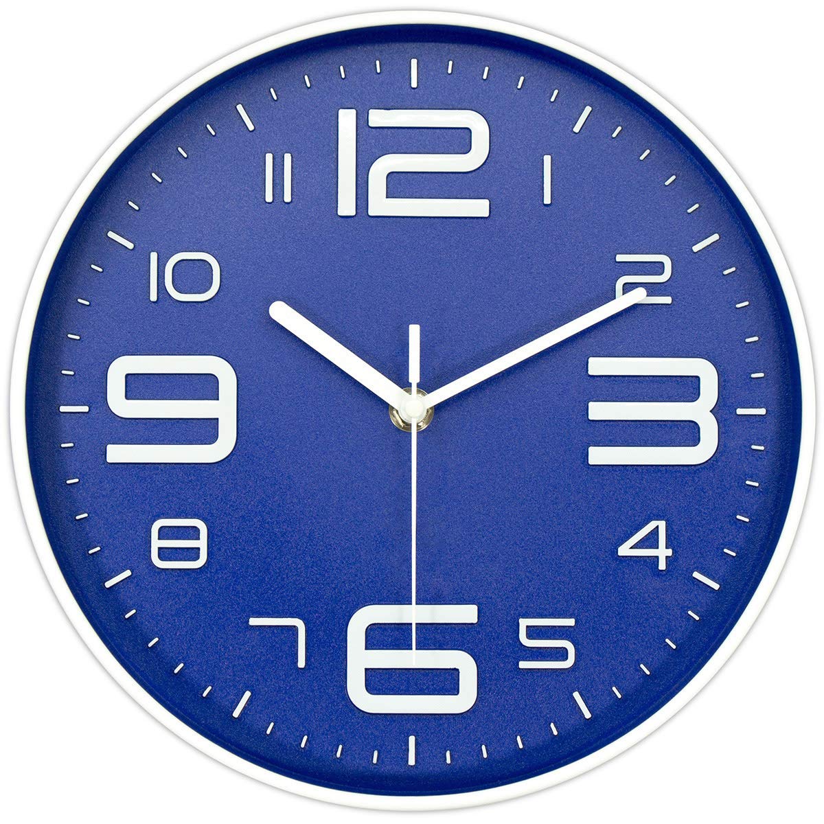 45Min 10 Inch 3D Number Dial Face Modern Wall Clock, Silent Non-Ticking Round Home Decor Wall Clock with Arabic Numerals, Colorful Dial Face (Blue)