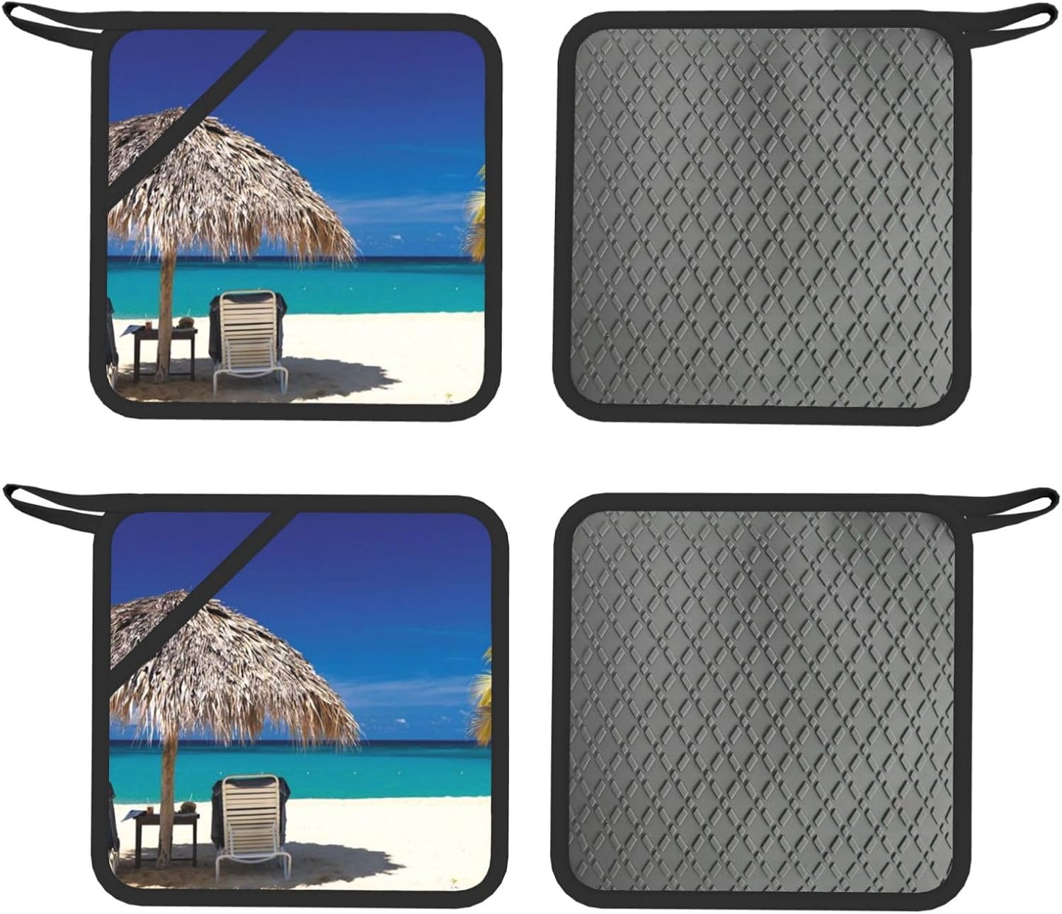 Jamaica Beach Oven Mitts and Pot Holders Set of 4 Heat Resistant Kitchen Gloves with Silicone Palm Hot Pads for Baking Cooking Grilling BBQ
