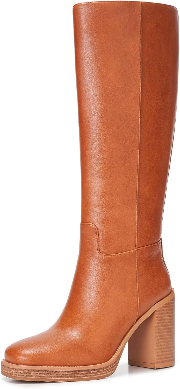 Women’s Platform Knee High Boots – Tall Fashion Boots with Square Toe, 3.5" Chunky Heel & Side Zipper, Comfortable Fall Winter Dress Boots for Casual, Work & Night Out