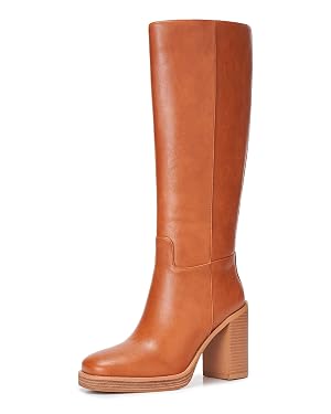 Womens Platform Knee High Boots Tall Fashion Boots with Square Toe 3 5 Chunky Heel Side Zipper Comfortable